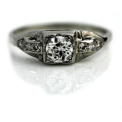 1930s Platinum Diamond Engagement Ring with Side Stones