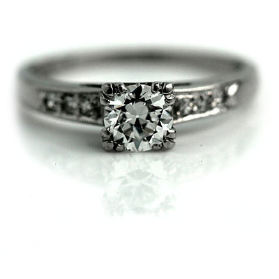 1940s Old European Cut Platinum Diamond Engagement Ring