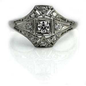 Art Deco Platinum Diamond Engagement Ring