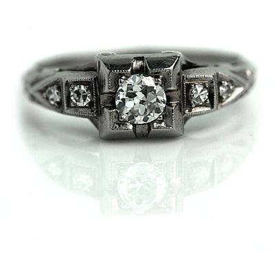 Art Deco Diamond Engagement Ring with Side Stones