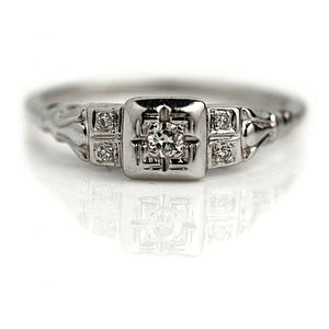 Art Deco .18 CTW Old Mine Cut Diamond Geometric Vintage Engagement Ring