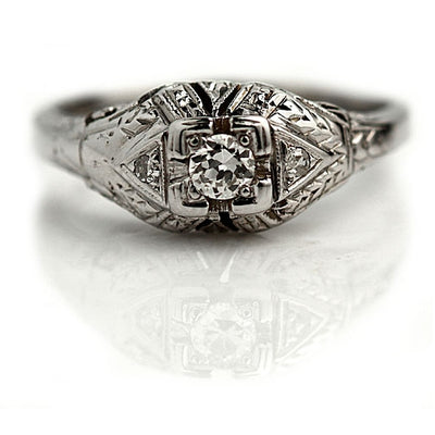 Hand Crafted Art Deco Diamond Engagement Ring