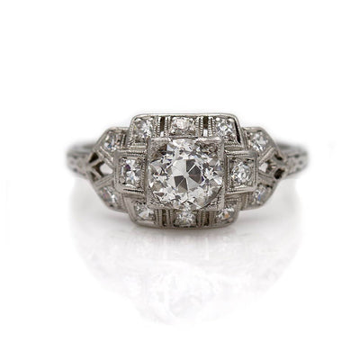 Halo Diamond Engagement Ring in Platinum - Vintage Diamond Ring