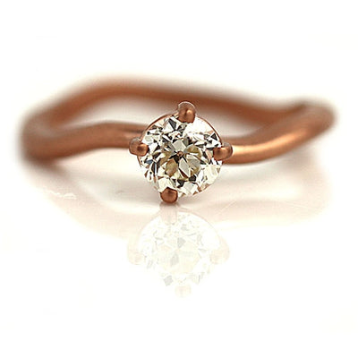 Carved Wave Diamond Engagement Ring