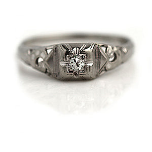 Art Deco .10 CTW Vintage Diamond Engagement Ring with Delicate Engravings