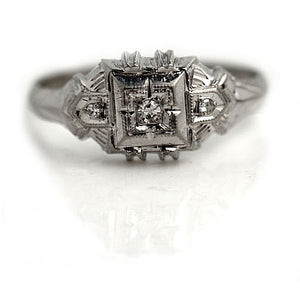 Low Profile White Gold Engagement Ring with Side Diamonds
