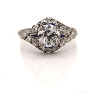 Unique Diamond & Sapphire Platinum Engagement Ring 1.37 Ct GIA I/I1