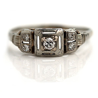 Petite Square Diamond Engagement Ring with Accent Stones
