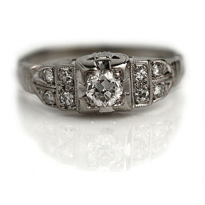 Vintage Diamond Engagement Ring with Tiered Side Stones
