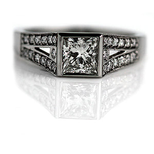 Vintage Style 1.50 CTW Split Shank Princess Cut Diamond Engagement Ring GIA K/SI2