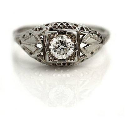 Art Deco Solitaire Diamond Engagement Ring with Filigree