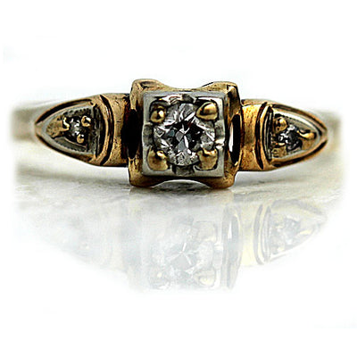 Delicate 1940s Two Tone Diamond Engagement Ring - Vintage Diamond Ring