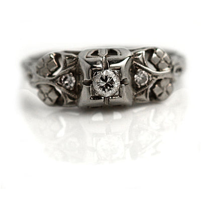 Antique Transitional Cut Floral Diamond Engagement Ring