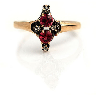 Garnet & Rose Cut Diamond Engagement Ring - Vintage Diamond Ring