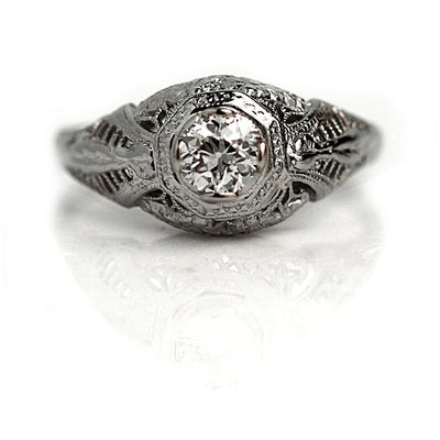Antique Filigree Solitaire Diamond Engagement Ring