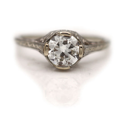 Art Deco Solitaire Engagement Ring with Heart Motif