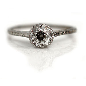 Art Deco .97 CTW Engraved Solitaire Old European Cut Diamond Antique Engagement Ring GIA K/I1