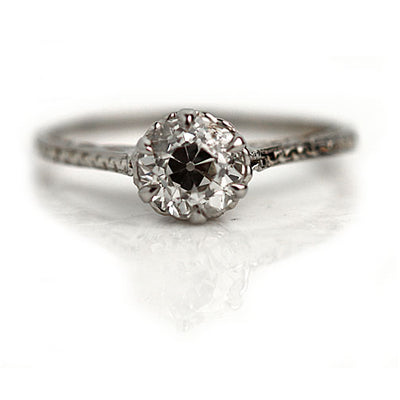 Art Deco Engraved Solitaire Diamond Engagement Ring