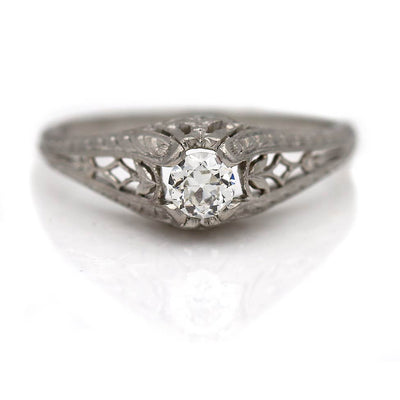 Dainty Deco Engagement Ring with Old European Cut Diamond 