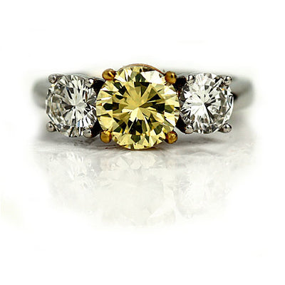 Fancy Green Yellow Diamond Vintage Engagement Ring 1.36ct SI1 GIA