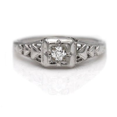 Vintage Diamond Engagement Ring with Filigree Engravings