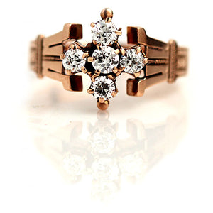Victorian .55 CTW Old European Cut Diamond 14 KT Rose Gold Antique Engagement Ring