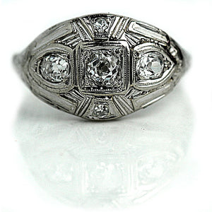 Art Deco .70 CTW 14 Karat White Gold Antique Three Stone Engagement Ring