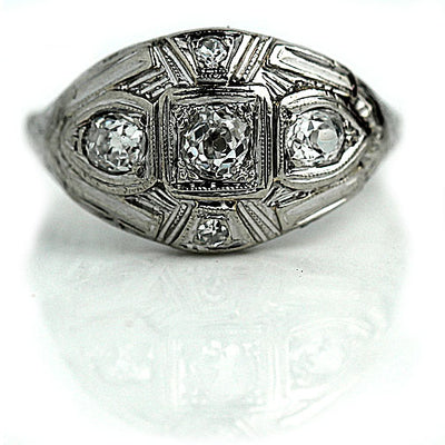 Art Deco Three Stone Engagement Ring