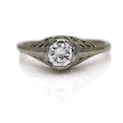 Art Deco Transitional Cut Diamond Engagement Ring Signed "Belais"