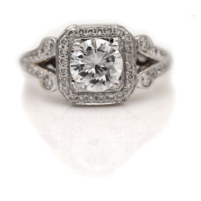 Vintage Round Diamond Halo Engagement Ring GIA .97 Ct D/I1