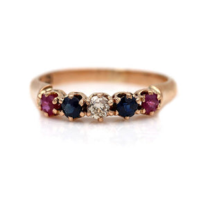 Vintage .50 CTW 14 Karat Rose Gold Ruby Diamond Sapphire Gemstone Wedding Ring