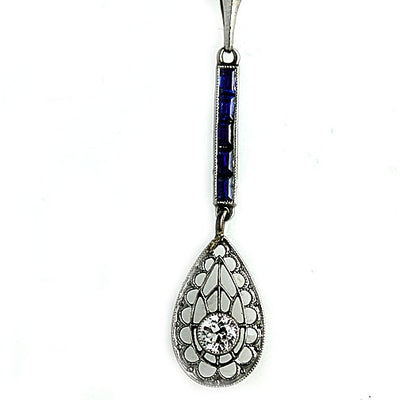 Art Deco Diamond Sapphire Necklace - Vintage Diamond Ring