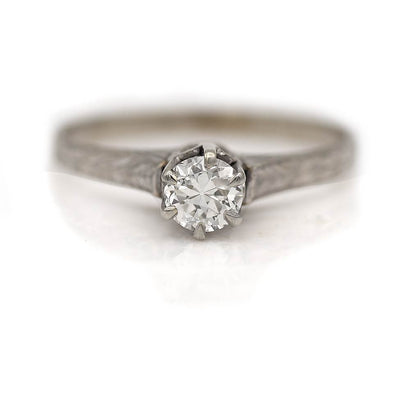 Art Deco Old European Cut Diamond Filigree Engagement Ring .35Ct G/VS2