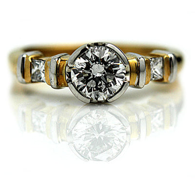 Bezel Set Two Tone Diamond Engagement Ring with Side Diamonds