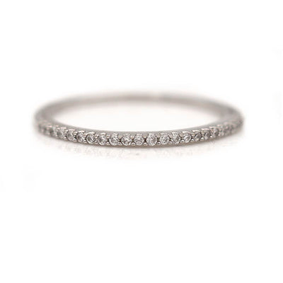 Thin Vintage 1980's 18 Kt White Gold and Diamond Wedding Stacking Band