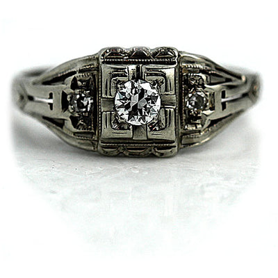 Petite Art Deco Engagement Ring - Vintage Diamond Ring