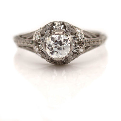 Antique Filigree Engagement Ring Old European Cut Diamond .55CT G-VS2