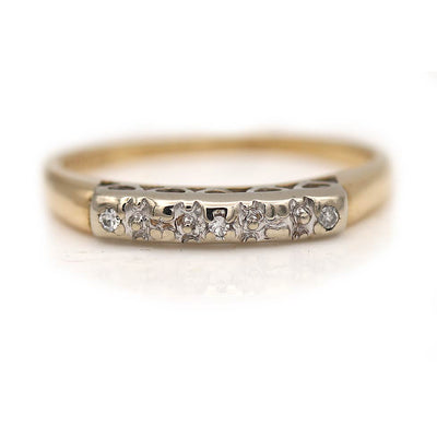 Delicate Prong Set 14 Kt Two Tone Gold and Diamond Wedding Band