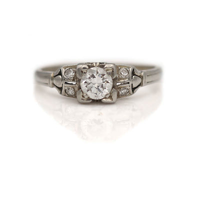 1930s Antique Old European Cut Diamond Engagement Ring 18K White Gold G/VS2