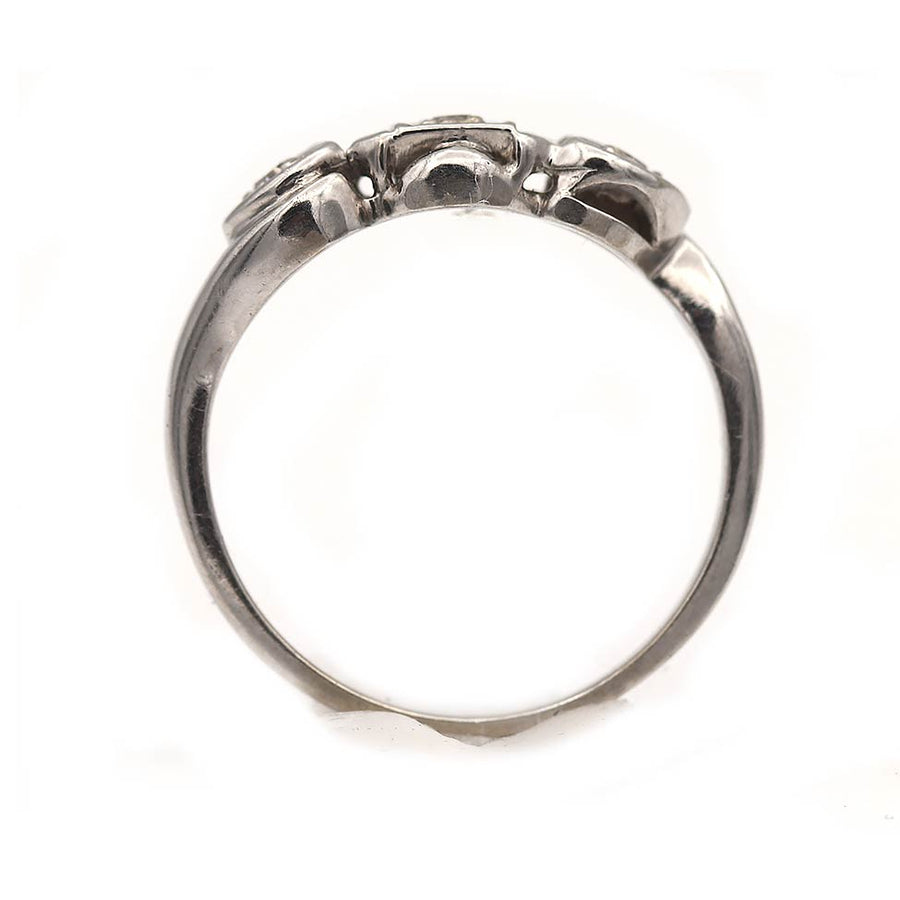 Vintage 3 Stone Diamond Wedding Ring with Heart Motif Size 5.5