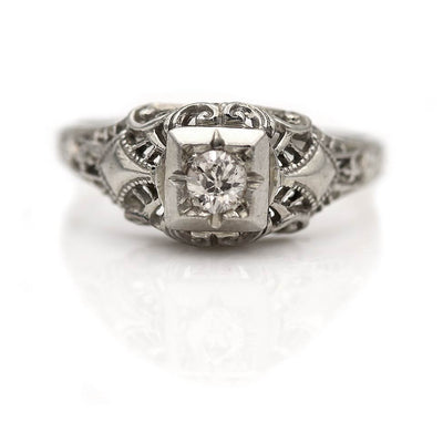 Vintage Old Mine Diamond Intricate Engagement Ring
