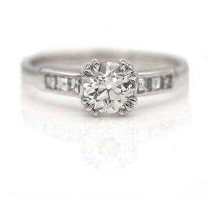Art Deco Style 1.01 CTW Old Mine Cut Diamond Vintage Engagement Ring Square Cut Side Stones GIA J/I1