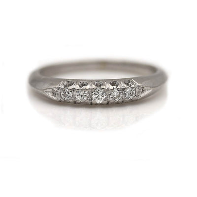 Antique 5 Stone Old Mine Cut Diamond Wedding Ring Platinum Size 4.5