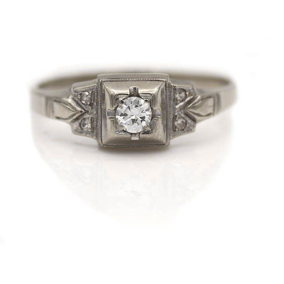 1940's Vintage Diamond Engagement Ring 18 Kt White Gold .15ct F-VS2