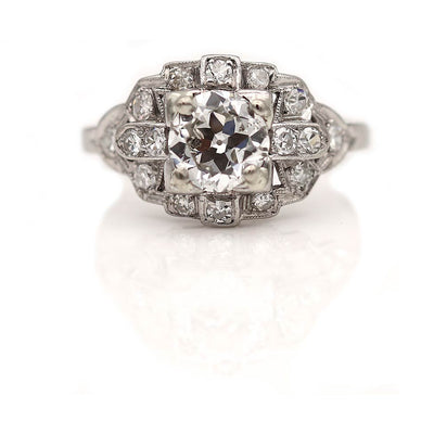Antique Filigree Old European Cut Diamond Engagement Ring in Platinum