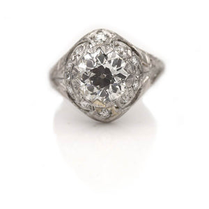 Art Deco 2.35 CTW Old European Cut Diamond Vintage Engagement Ring Platinum GIA I/I1