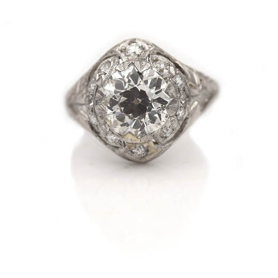 Vintage Old European Cut Diamond Engagemenr Ring in Platinum GIA 2.11 Carat I/I1