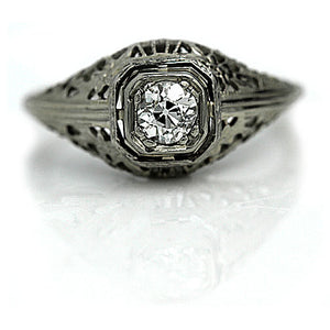 Art Deco .35 CTW Octagonal Geometric Vintage Diamond Engagement Ring