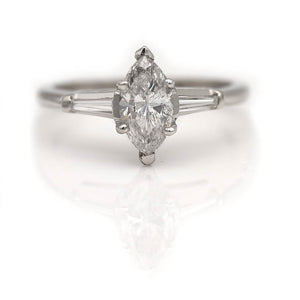 Mid-Century 1.06 CTW Three Stone Marquise Vintage Diamond Engagement Ring GIA G/I1