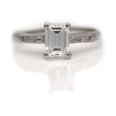 Channel Set Emerald Cut Diamond Engagement Ring with Side Baguette Diamonds .81 Ct GIA D/SI1